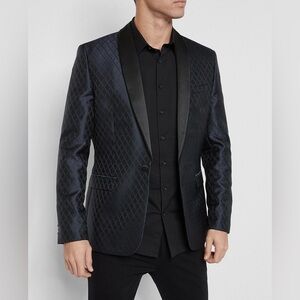 NEW EXPRESS NAVY BLUE GEOMETRIC TUXEDO BLAZER JACKET SZ 38R